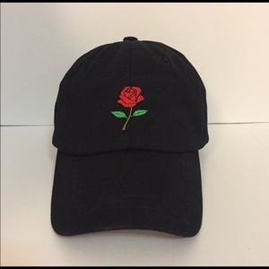 Rose-Embroidered Black Dad Hat